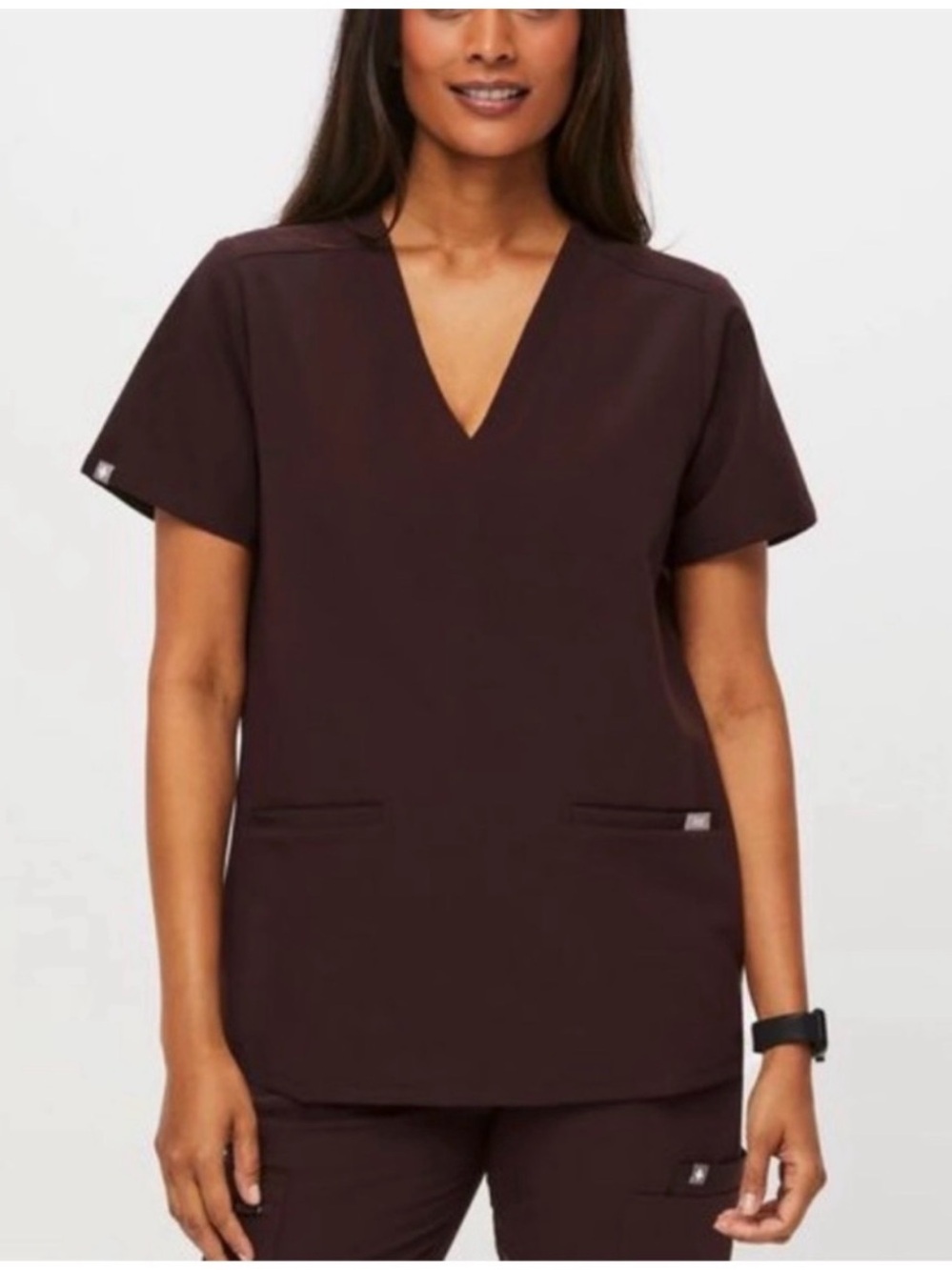 Figs Branded AYA Women’s V-Neck Tunic Top in Dark Brown